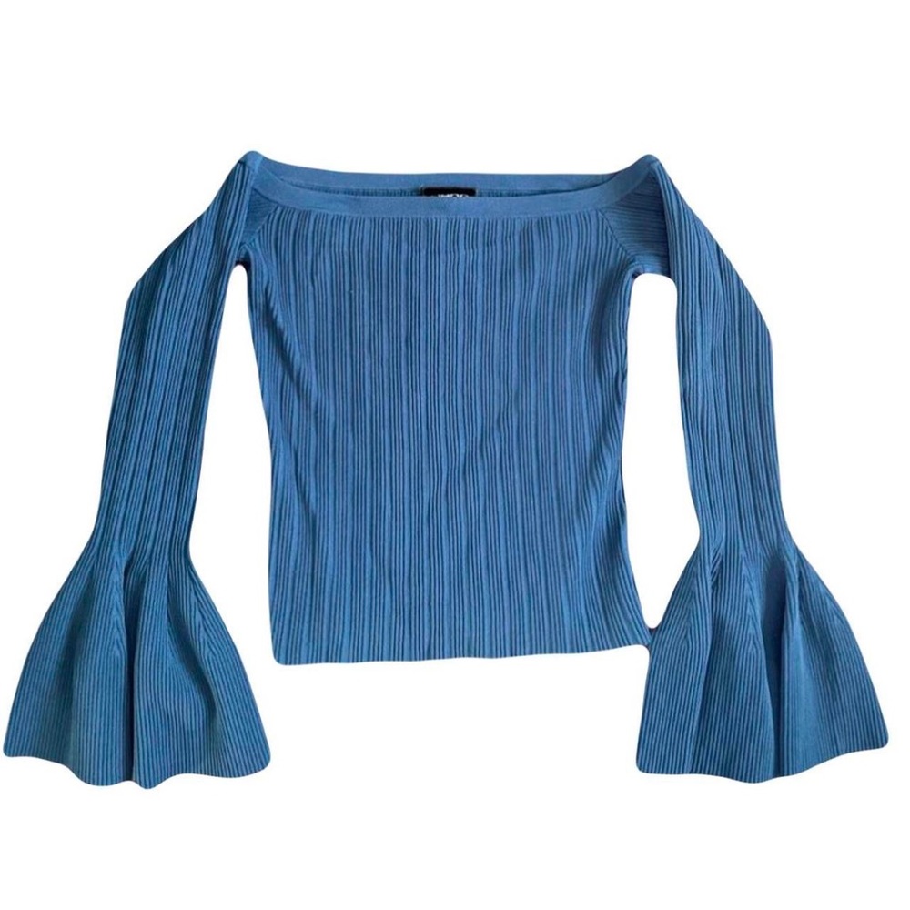 Bebe Blue Off the Shoulder Top Bell Sleeve